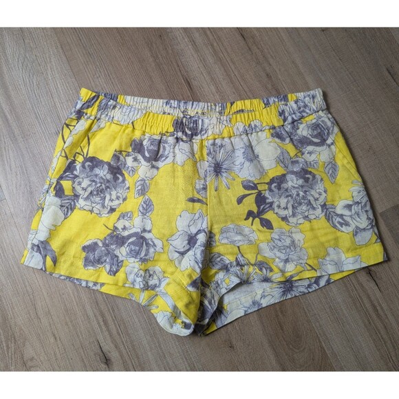 Kut from the Kloth Yellow Floral Linen Shorts Size 8 Pull On Boho 3.5" Inseam - Picture 2 of 9